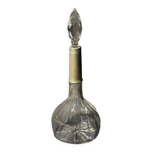 Carafe vintage européenne avec bouchon facetté, verrerie Art déco