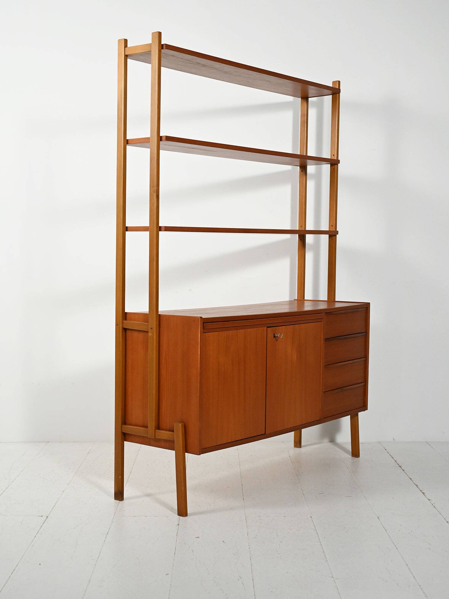 Scandinavian teak bookcase with pull-out desk