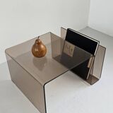 Smoked plexiglass magazine rack side table