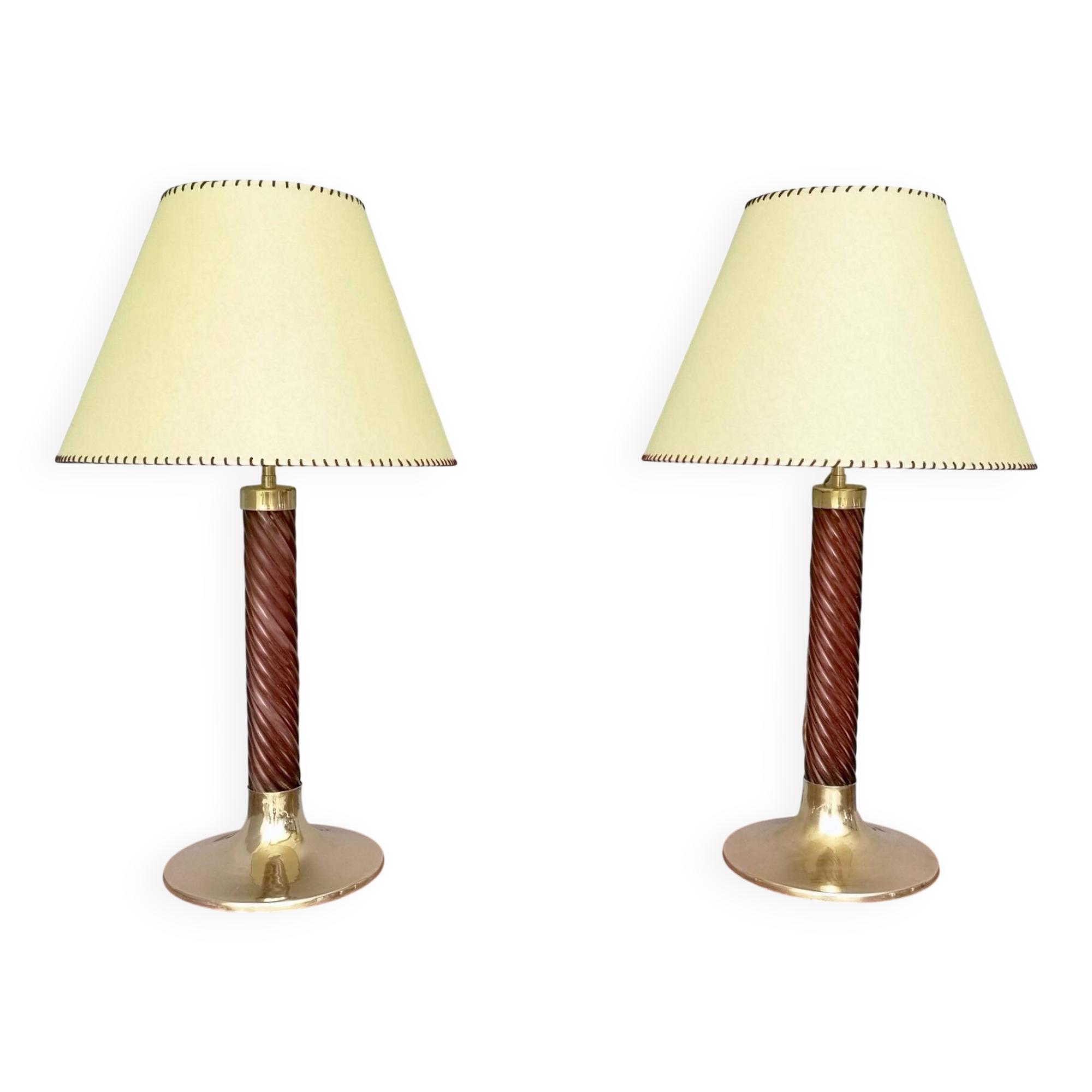 Burgundy Plexiglass and Brass Table Lamps by F. Loffredo, Italy 1980s