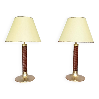 Lampes de table en plexiglas bordeaux et laiton par F. Loffredo, Italie, années 1980