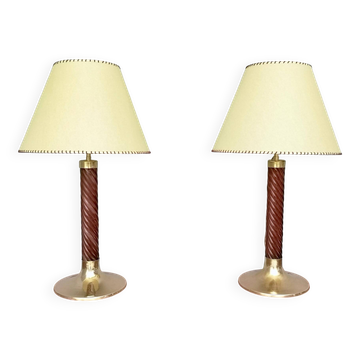 Lampes de table en plexiglas bordeaux et laiton par F. Loffredo, Italie, années 1980