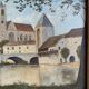 Ancient painting, landscape at the river signed and dated 1946