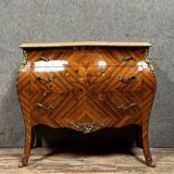 Curved Louis XV style chest of drawers in marquetry, 20th century period