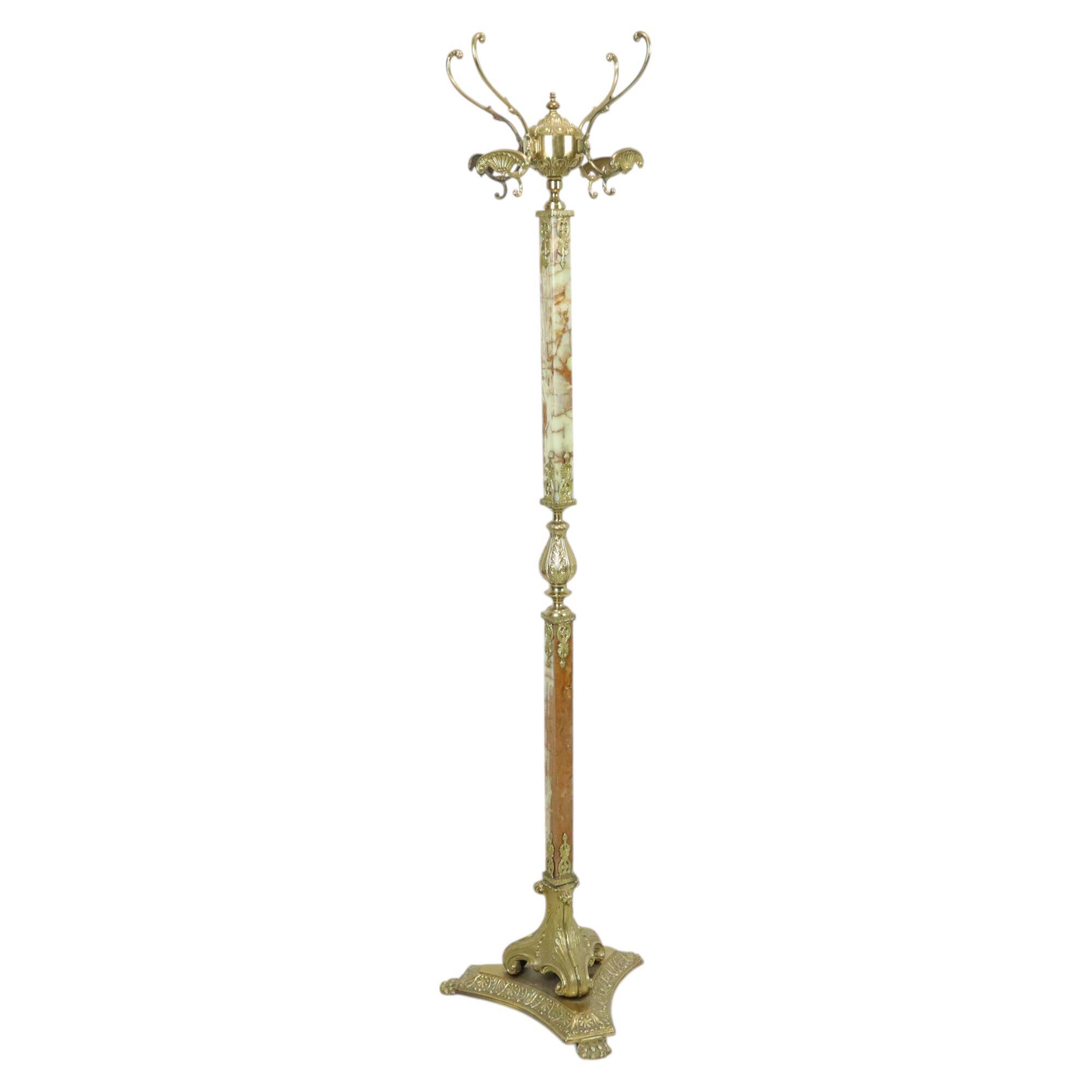 Porte-manteau Hollywood Regency en onyx et laiton, années 50, 167 cm