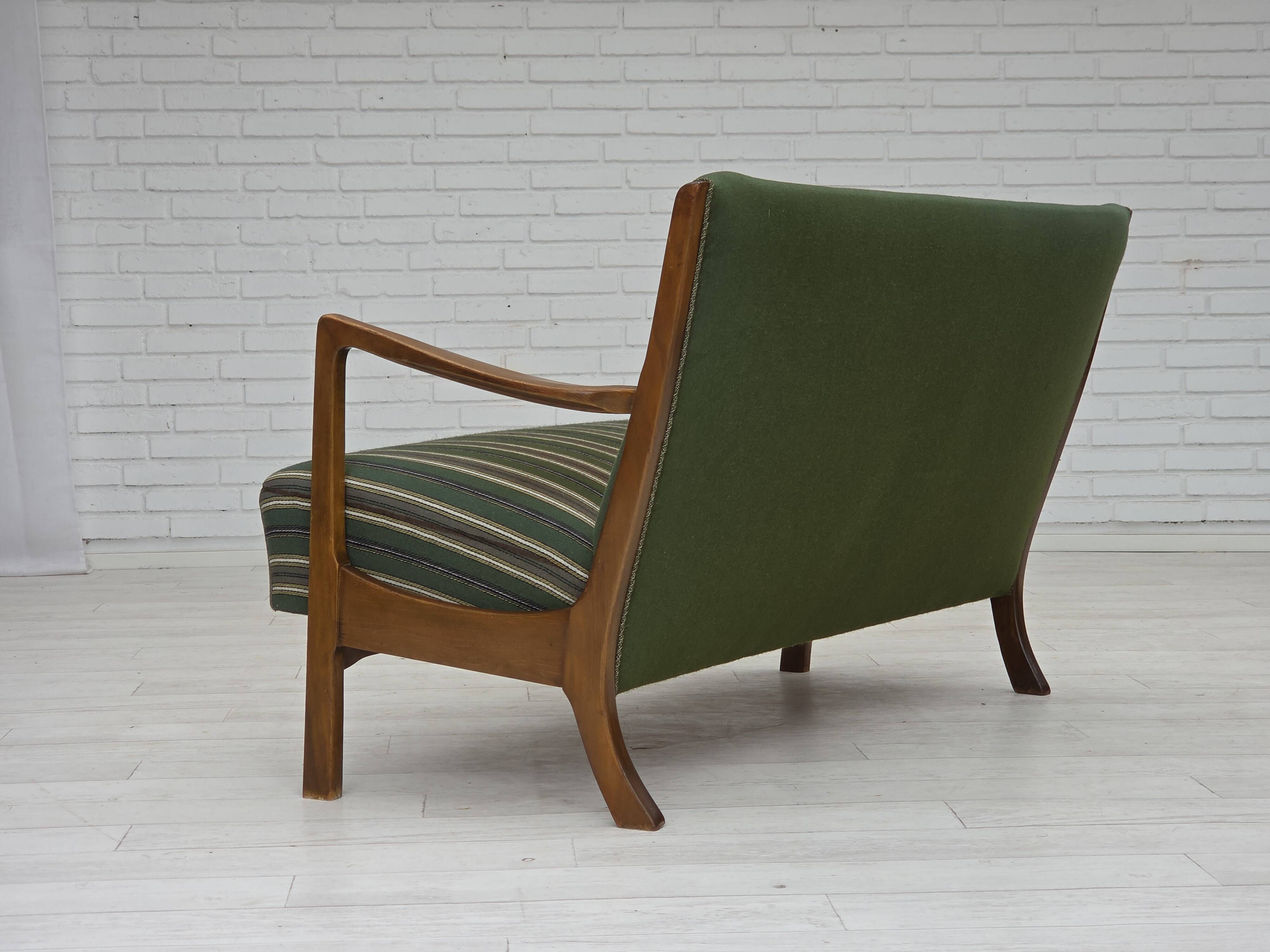 1960s, Danish 2-seater sofa, furniture wool, beech wood, original.
