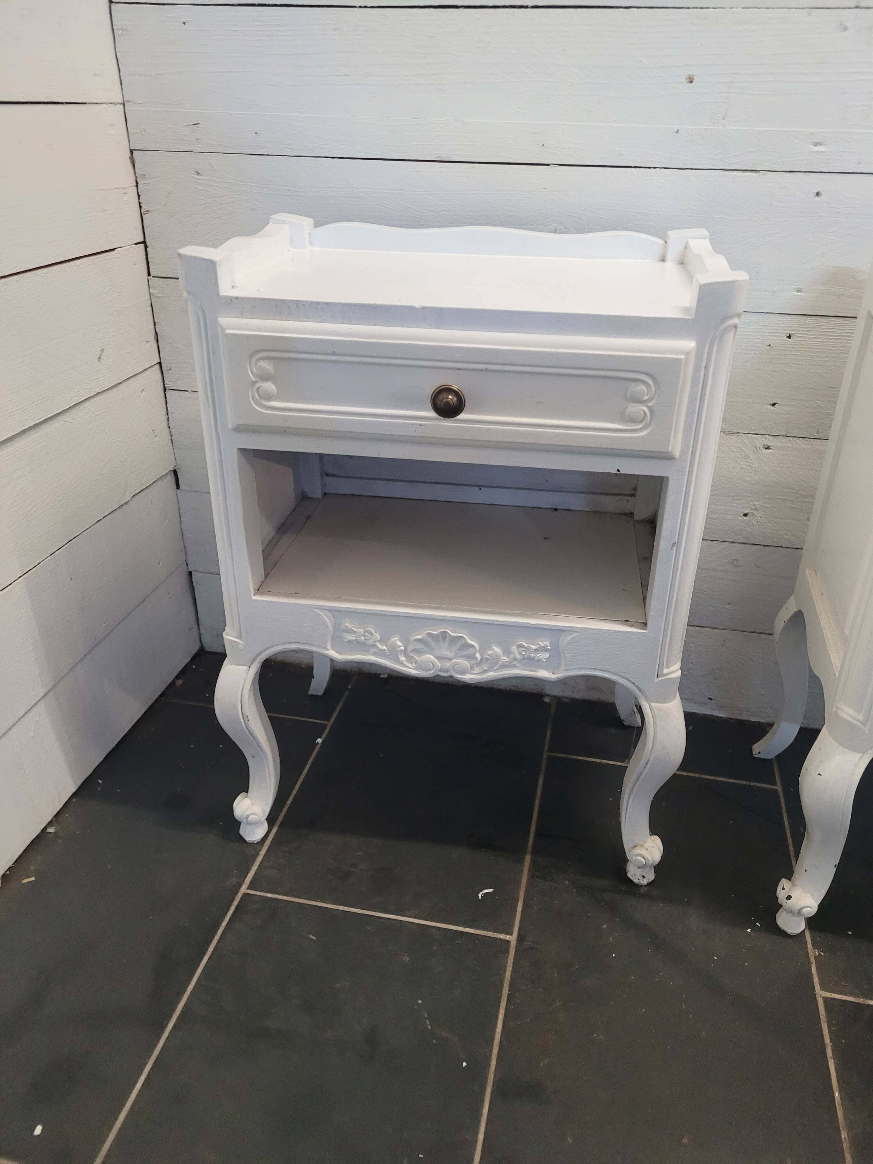 Pair of white patinated Louis XV style bedside tables