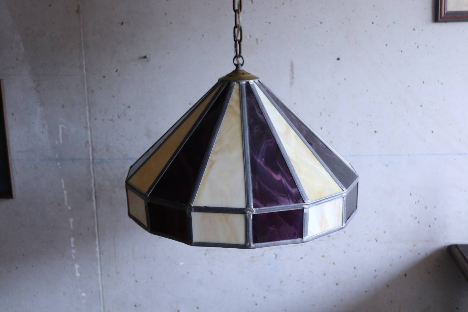 Large cream and purple tiffany style art deco pendant light