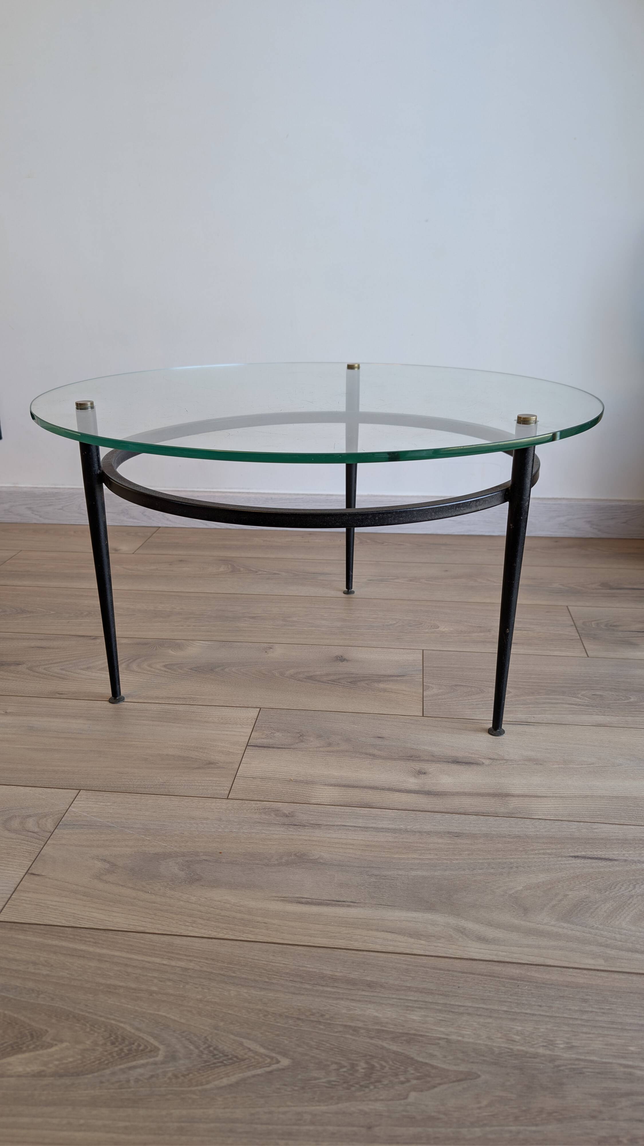 Coffee table attributed to Roger Le Bihan, modernist design in glass and metal.