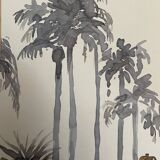 Signed monochrome watercolor painting “sunset over the palm trees”
