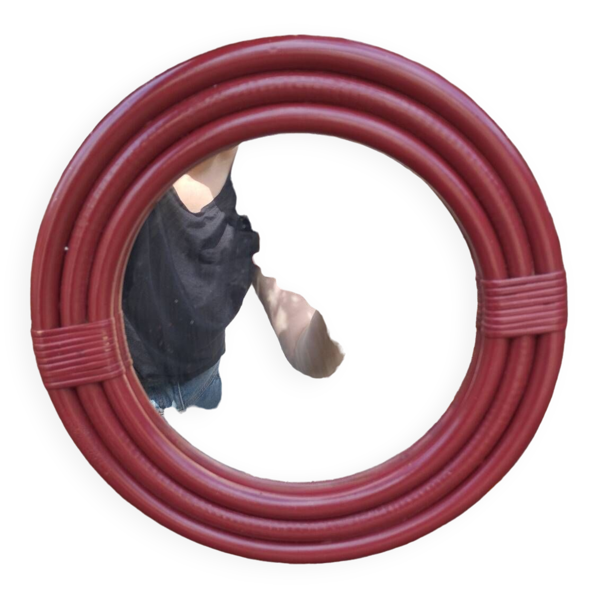 Burgundy rattan mirror