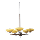 Art Deco Chandelier in Chrome and Beech, Czech, 1920s