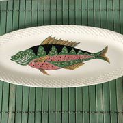 Grand plat ovale poisson Gien modèle Baie d'Halong
