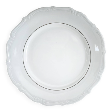 Plat rond en porcelaine Manufacture double filet or peint à la main