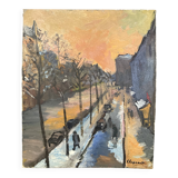 Geneviève chapront, snow boulevard saint-germain, signed oil on canvas