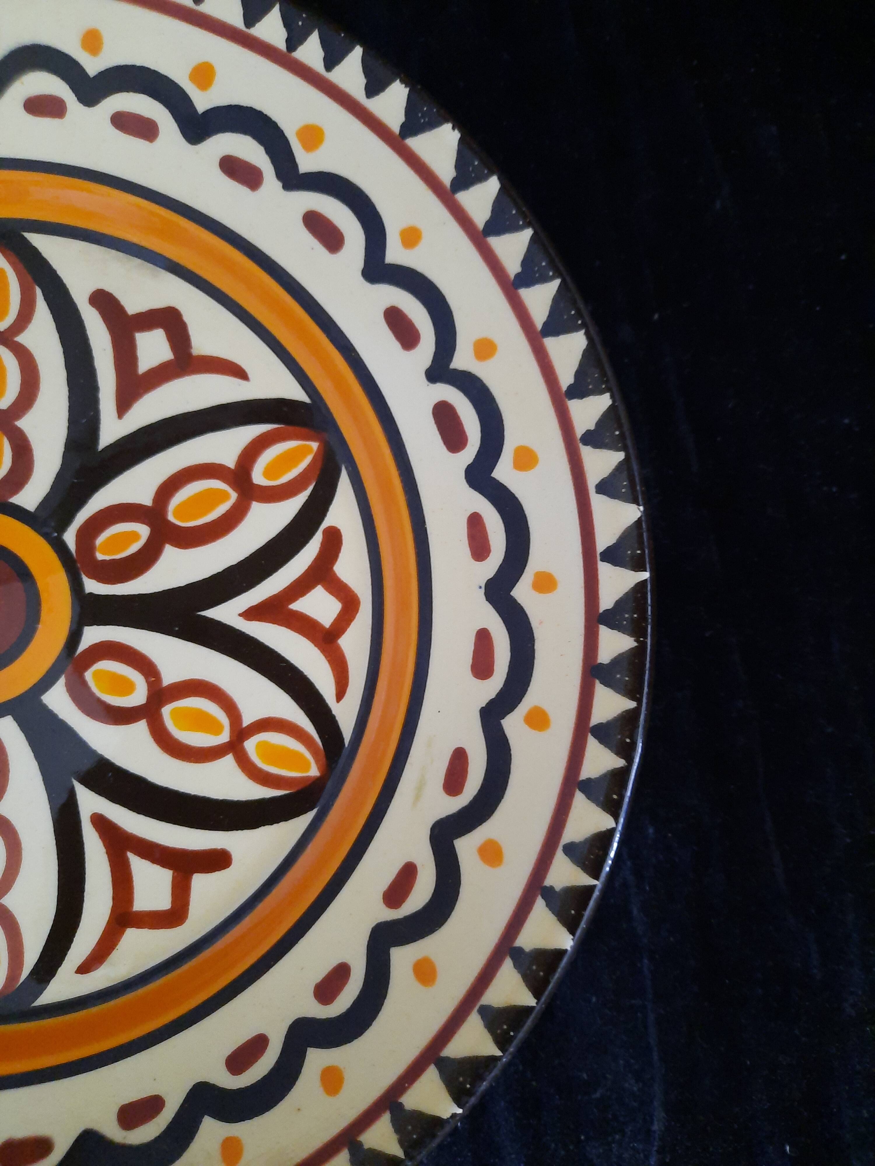 Old HB QUIMPER Plate Earthenware Geometric Rosette Decoration