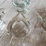 Set of four small transparent glass candle holders 3 spikes 1 heart