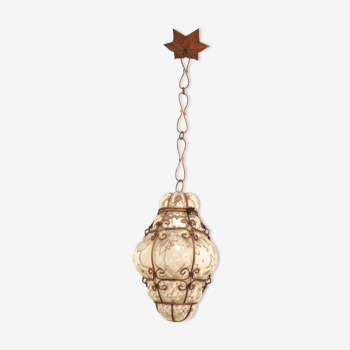 Venetian suspension in blown glass and gold wrought iron