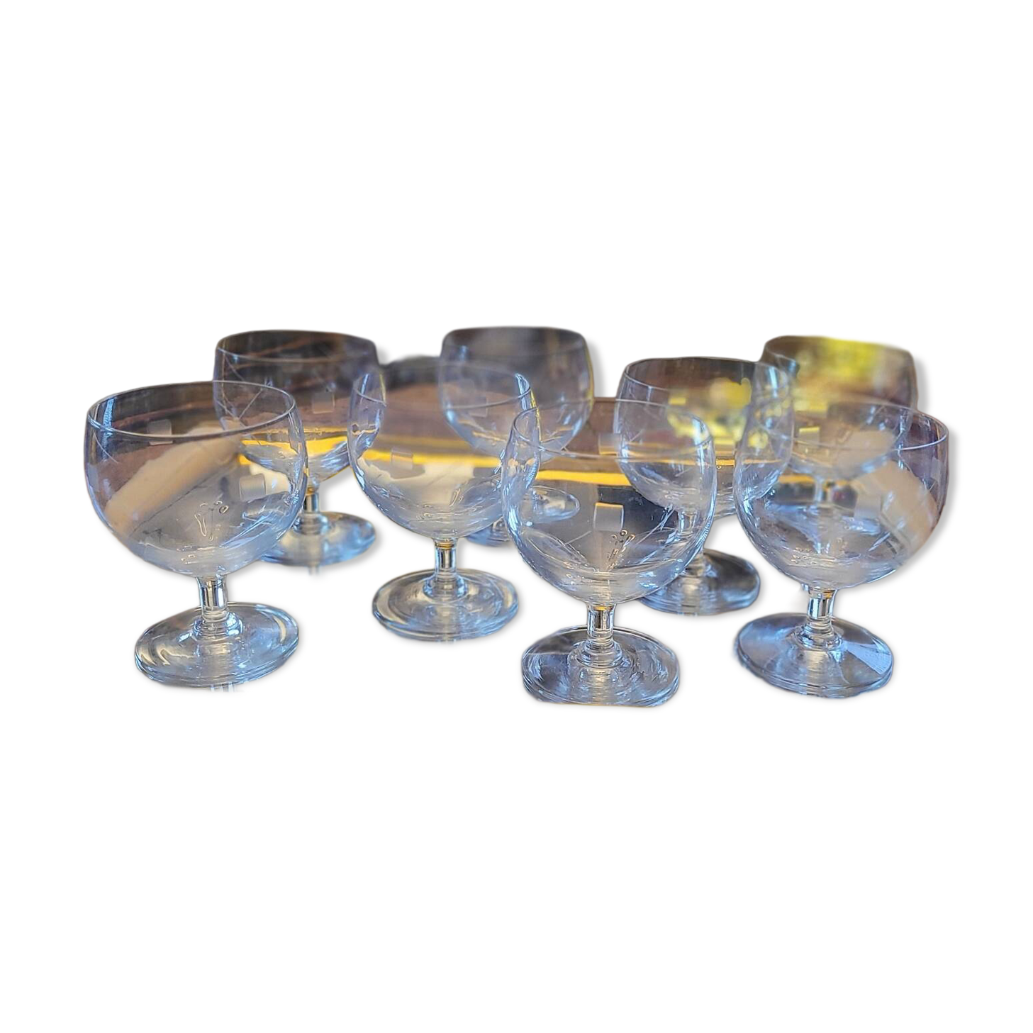 8 cut-glass balloon glasses – 1960s