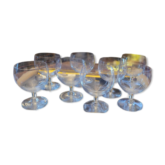 8 cut-glass balloon glasses – 1960s