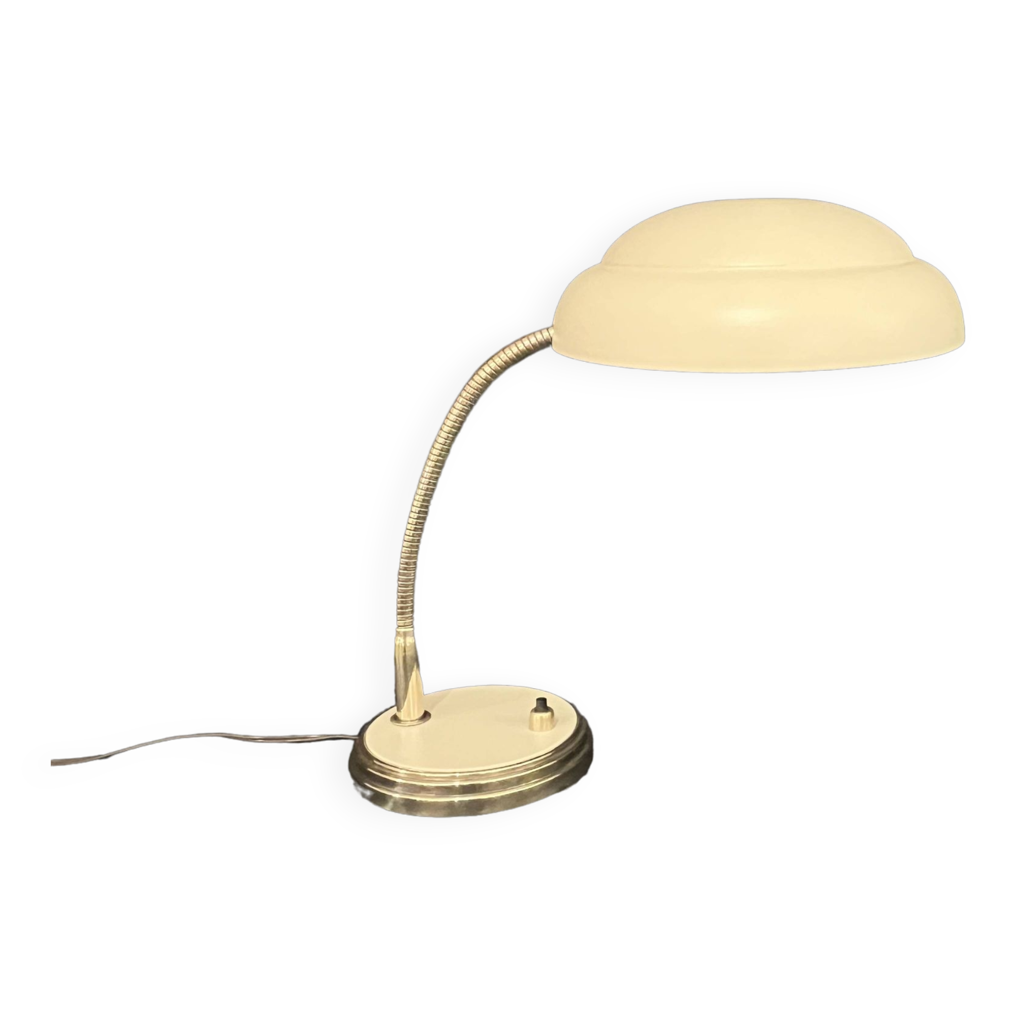 Desk lamp 50s 60s flexible brass metal beige vintage bedside casserole