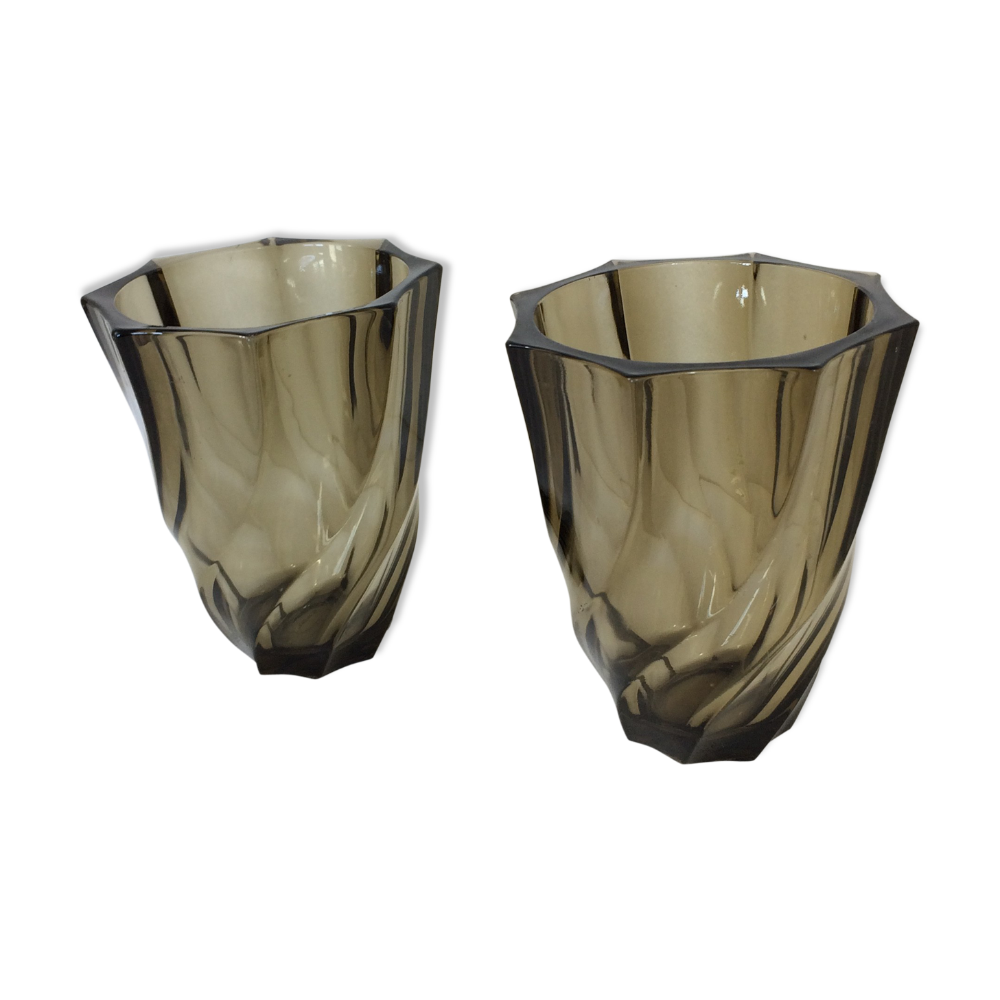 Paire de vase en verre fumé