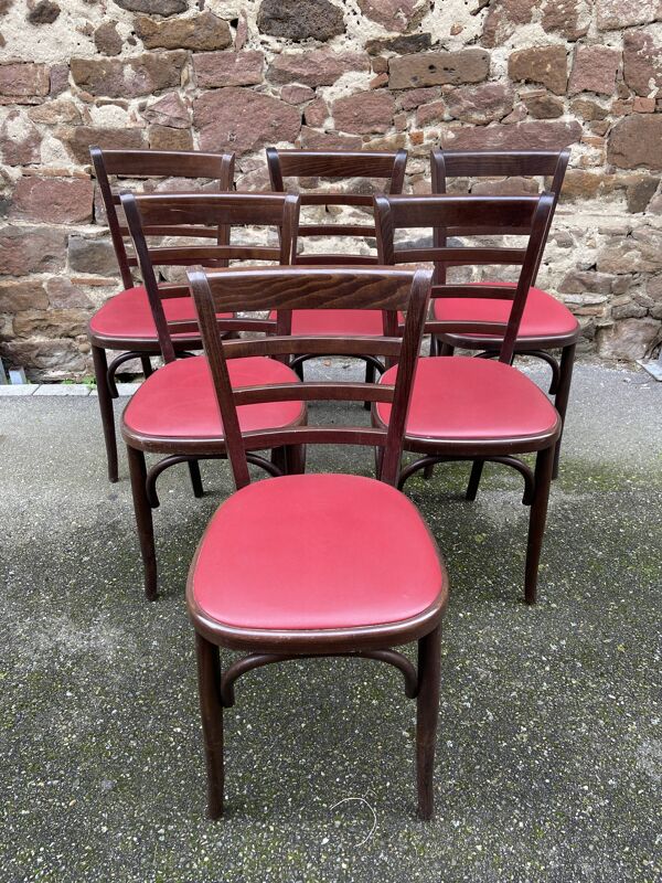 Set de 6 Chaises bistrot Brasserie bentwood bistrot chair shabby chic baumann Thonet simili cuir