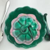 Green and pink tomato barbotine with saucer