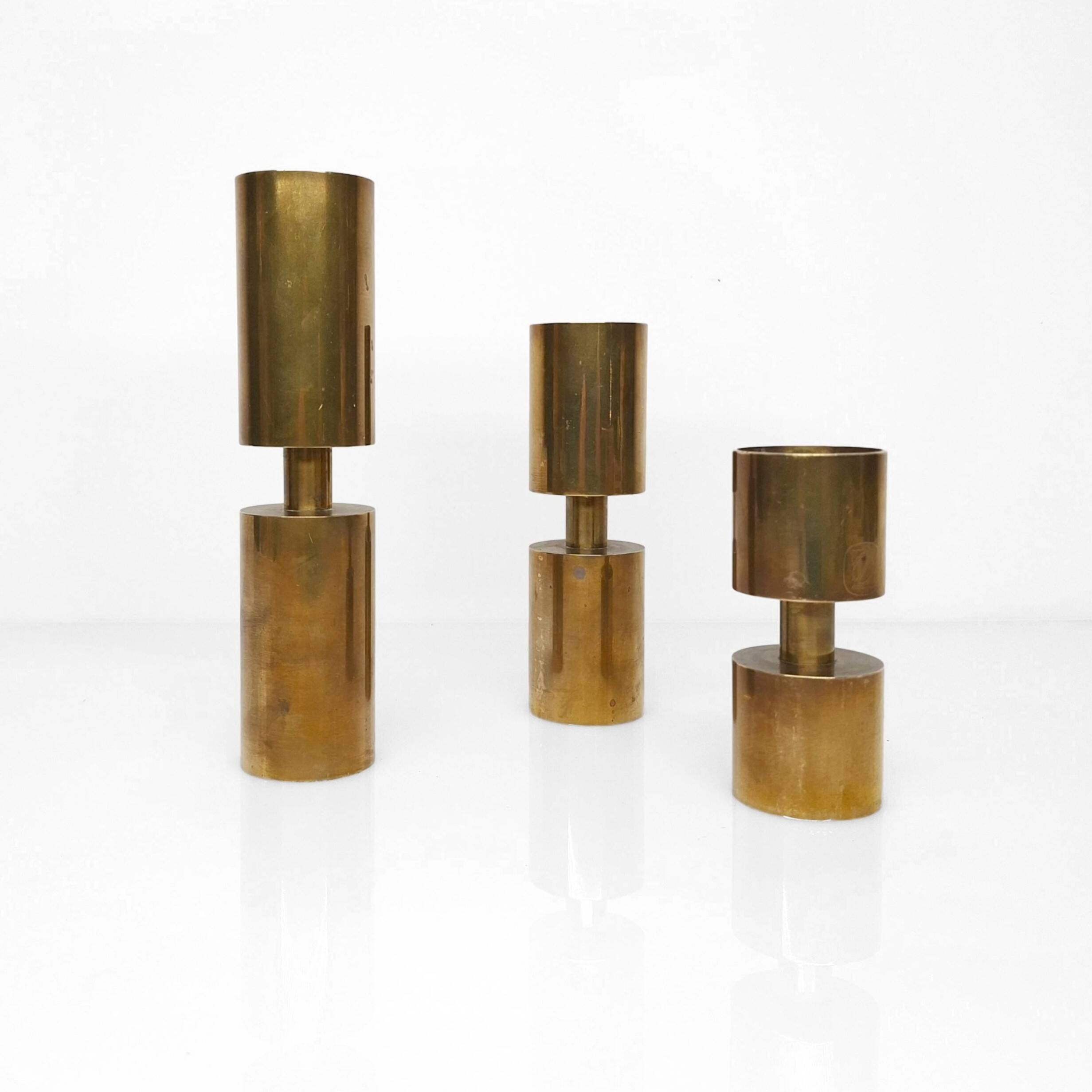 3 Scandinavian candlesticks in solid brass Thelma Zoega, Sweden, 1976