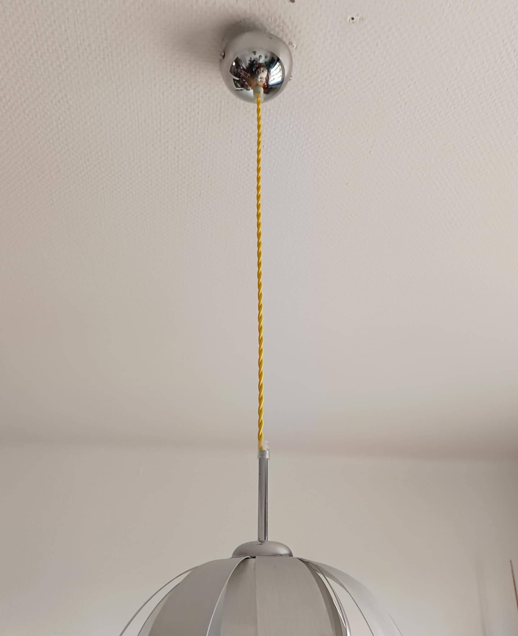 Brushed metal suspension light in vintage space age style