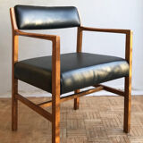 Chair in light teak and black skaï from the 1960s