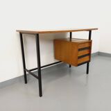 Vintage modernist desk in wood and black metal from the 60s