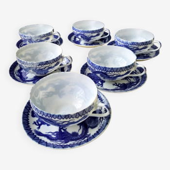 6 Japanese porcelain tea cups Dragon decoration