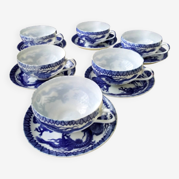 6 Tasses à thé en porcelaine du Japon  Décor de dragons