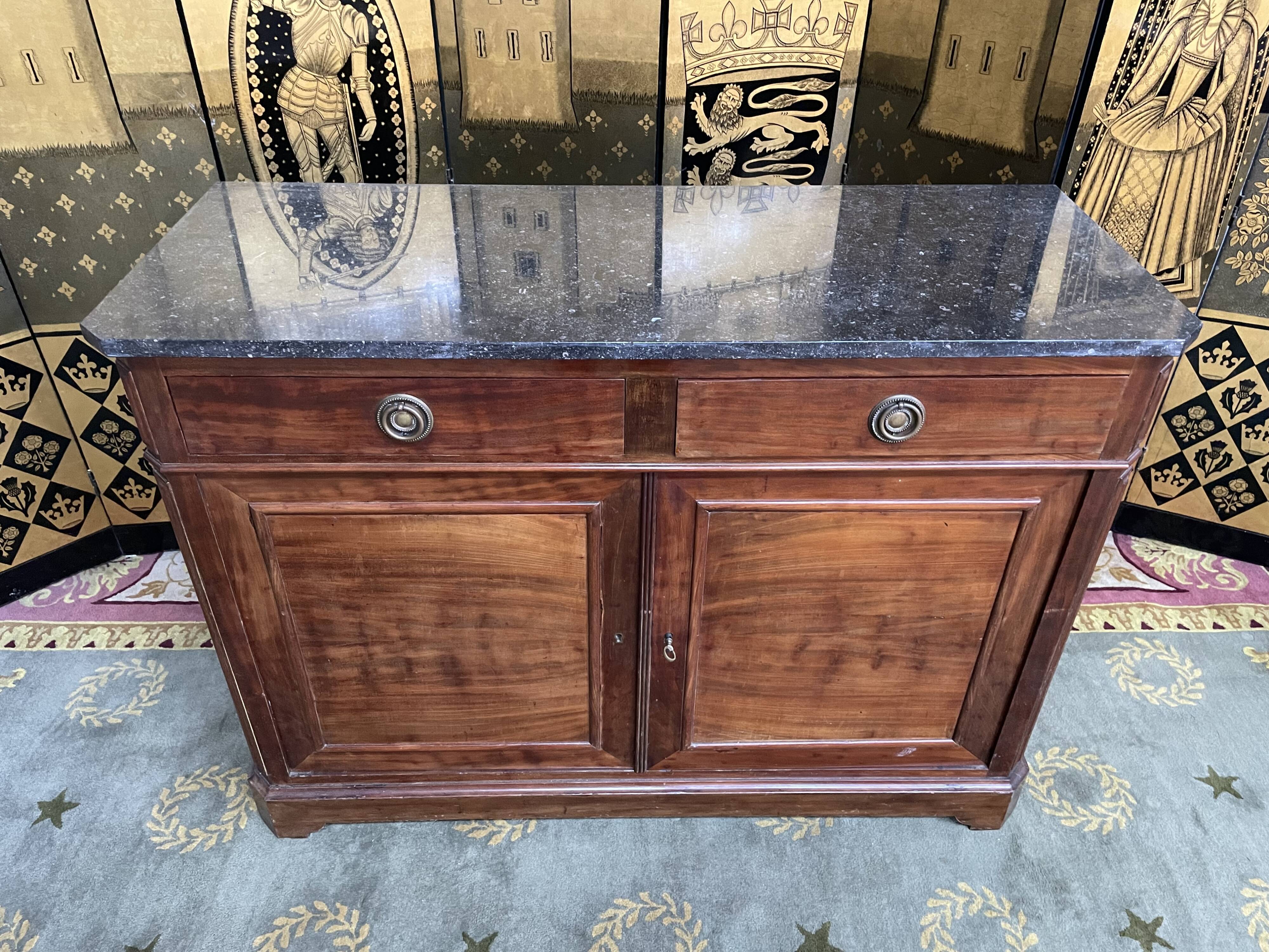 Louis Philippeen low sideboard mahogany and black marble 1900