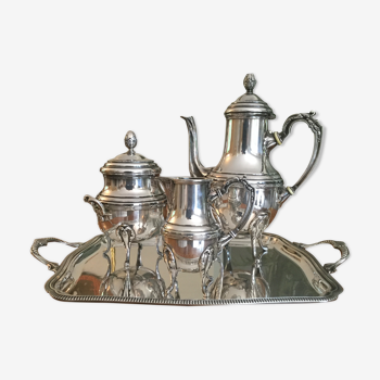 Set of a 4-piece silver metal coffee service