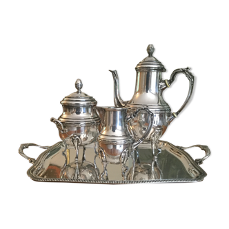 Set of a 4-piece silver metal coffee service