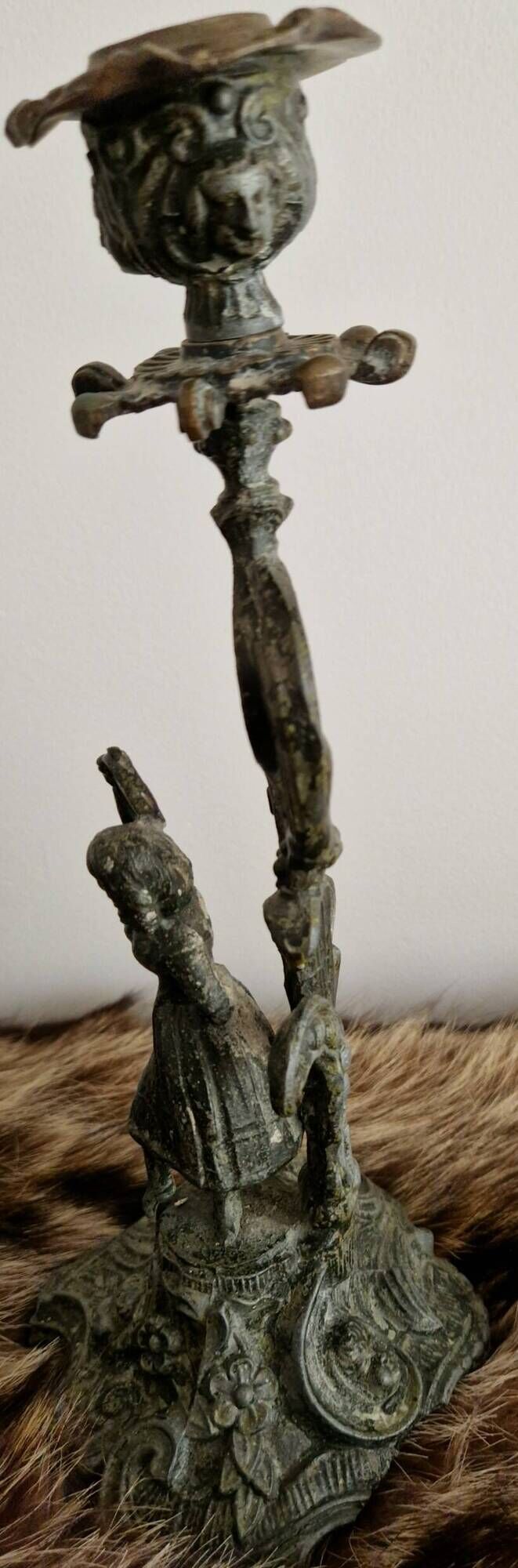 Ornamental candlestick in patinated bronze – Louis XV Rococo style – 19th century