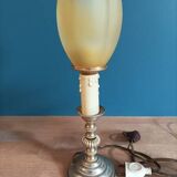 Bedside lamp candle holder gold metal base tulip frosted glass