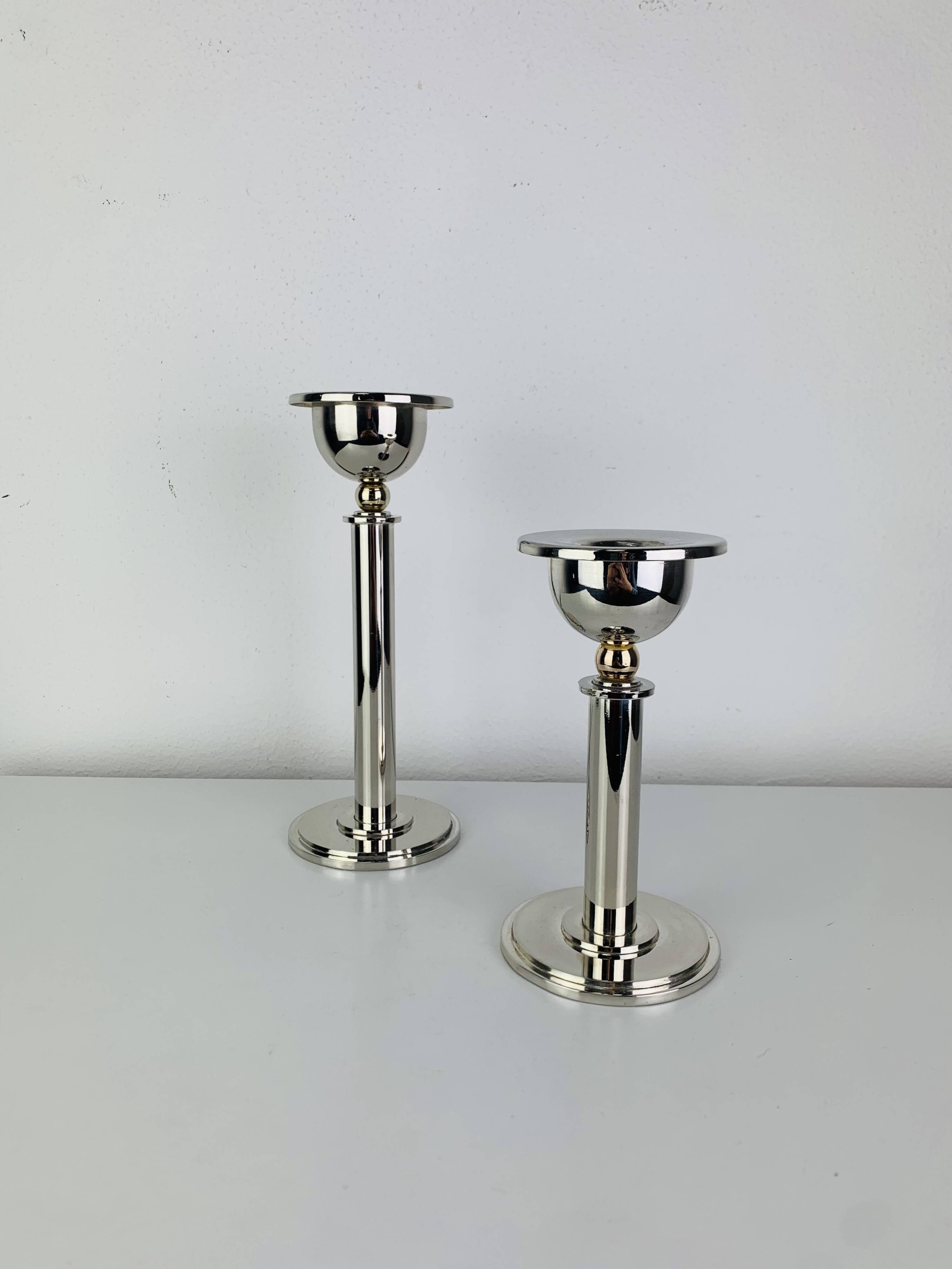 Pair of chrome postmodern candlesticks, 1980s