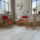 Set of 4 80s colored pine chairs