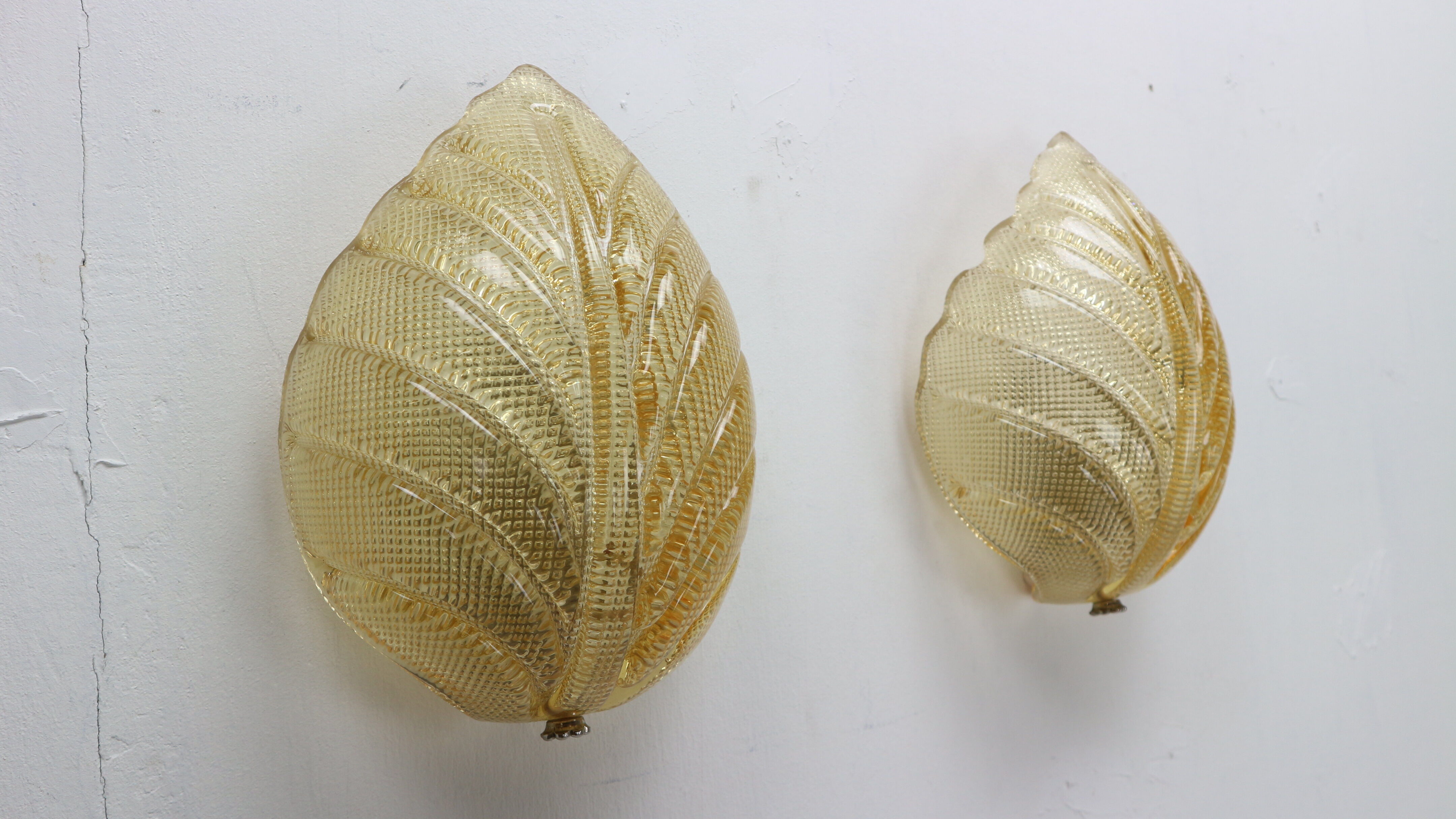 Set of 2 swedish leaf shaped wall sconces Fritz Kurz  for Orrefors, 1960s