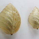 Set of 2 swedish leaf shaped wall sconces Fritz Kurz  for Orrefors, 1960s