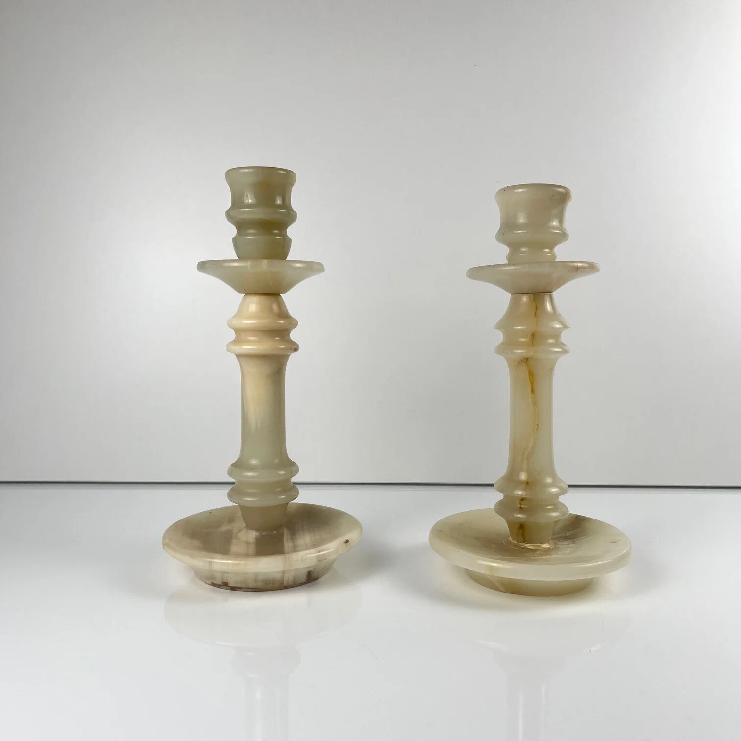 Pair of alabaster candlesticks, 20th century