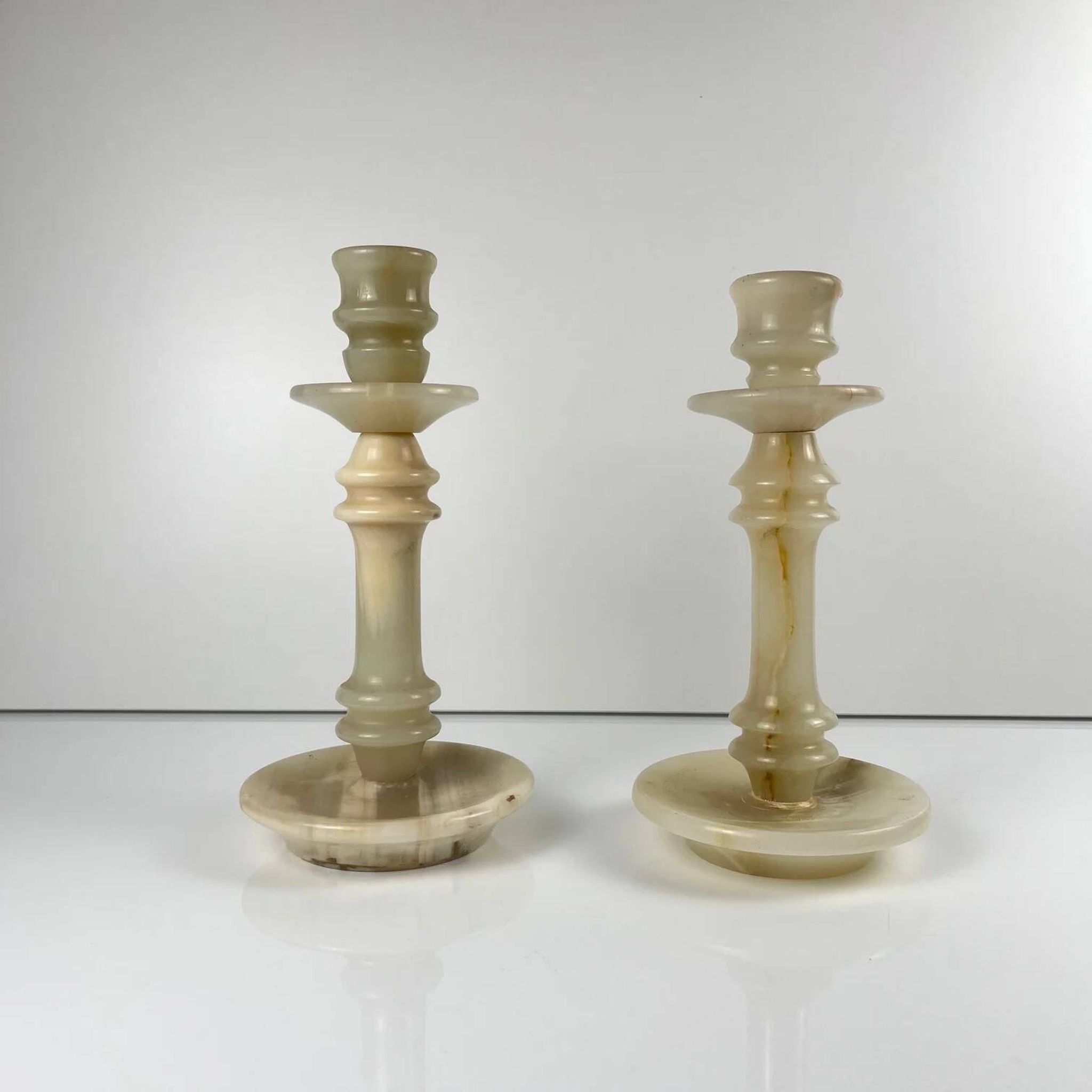 Pair of alabaster candlesticks, 20th century