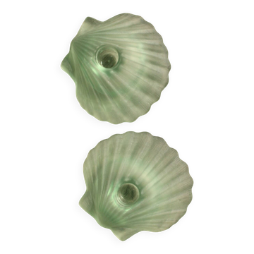 Pair of shell candle holders made from hand-blown recycled glass – Mad