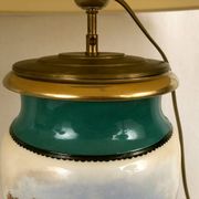 Large pair of 19th century polychrome porcelain vases decorated with landscapes, mounted as lamps