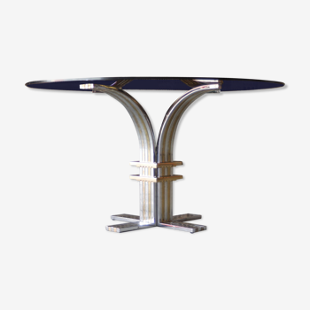 Glass gilding chrome dining table and smoked glass by Banci Firenze, Italy 1970s
