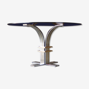 Table à manger chrome dorure et verre fumé par Banci Firenze, Italie 1970s