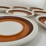 7 cups and under cups, Gien earthenware seventies décor, 1970